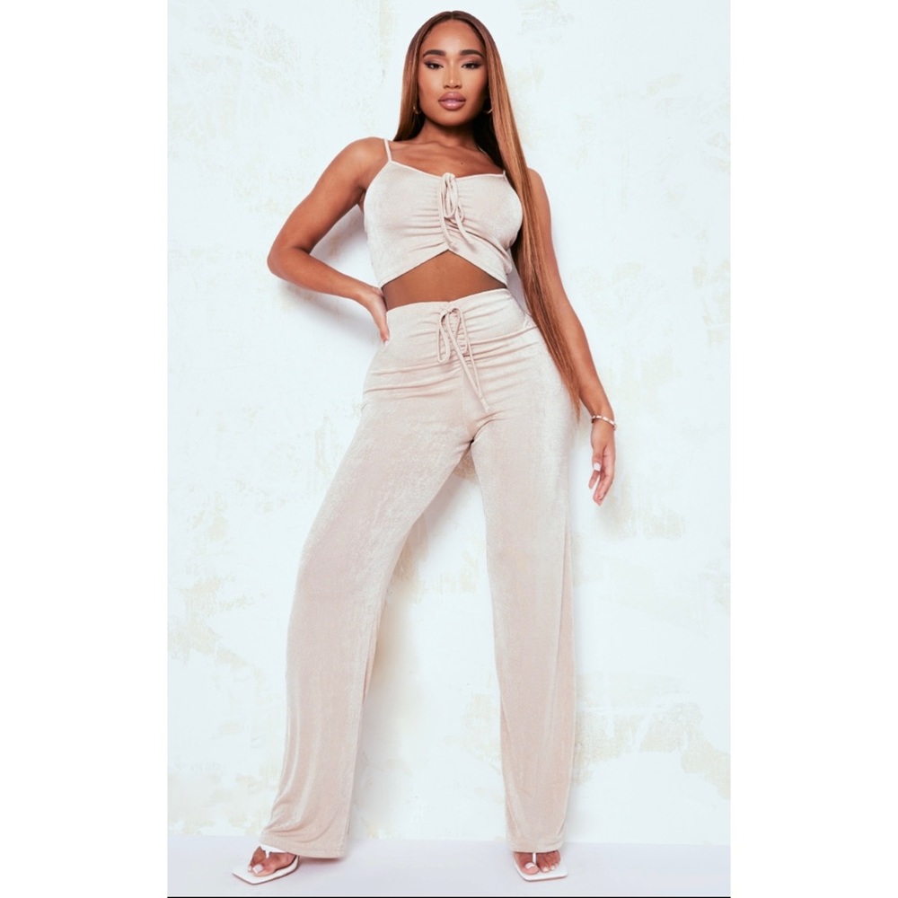 PLT Stone Slinky Ruched Wide Leg Pant